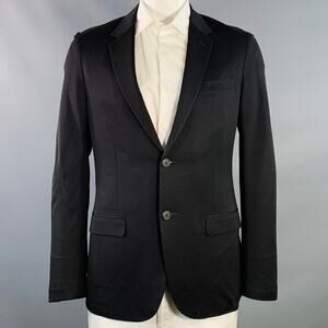LANVIN Size 42 Black Silk Cotton Notch Lapel Sport Coat